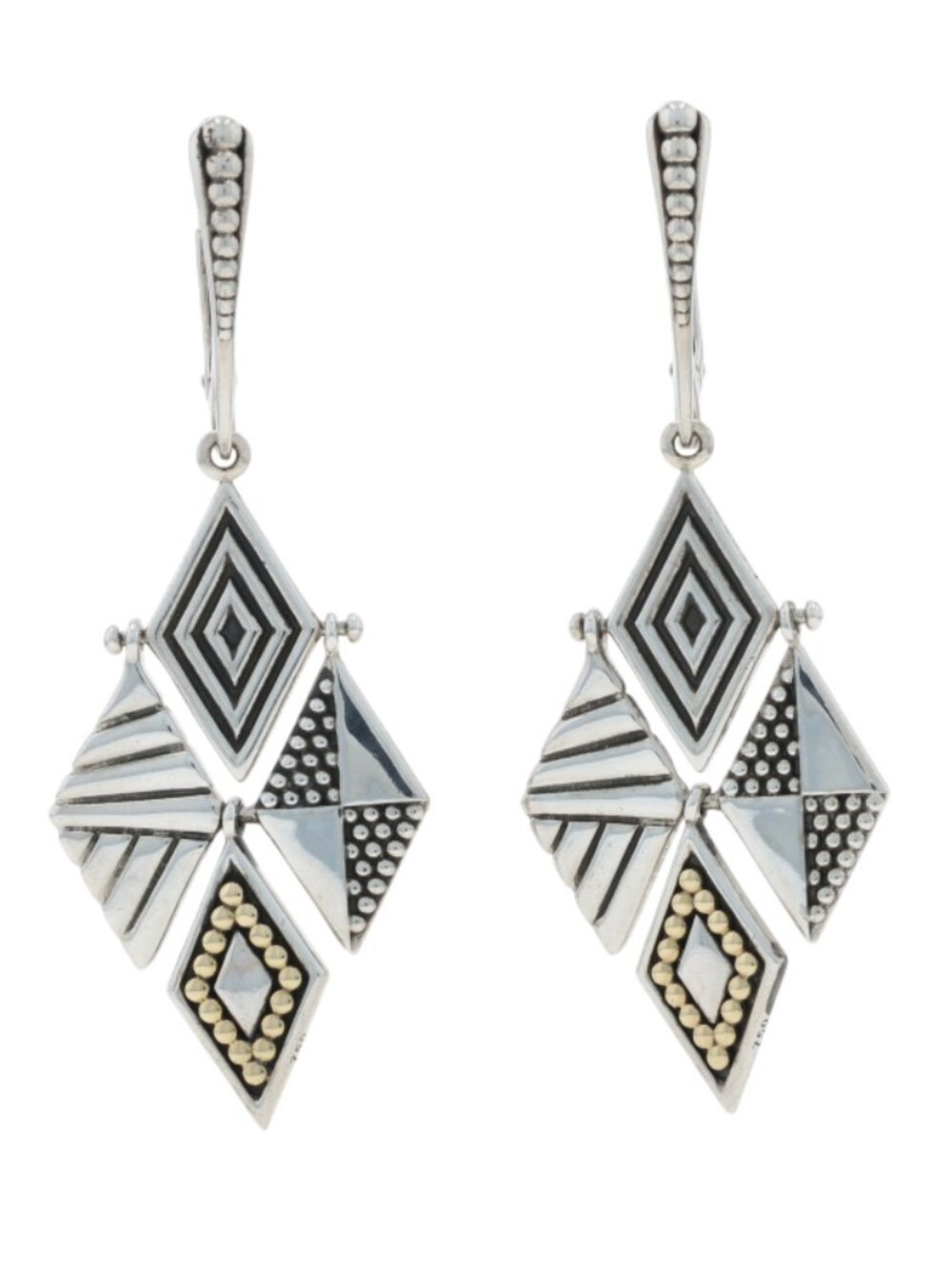 Lagos Two Tone Scuptural Drop Earrings - Sterling 925 Yellow Gold 18k Pierced